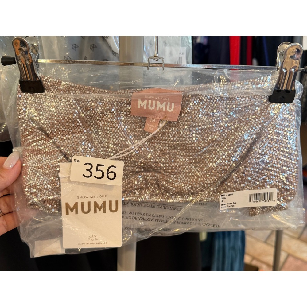 Show Me Your Mumu Womens Micro Tube Top Silver Confetti Sequined Strapless M NEW
